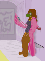 Lyra scrolling on her phone in the subway