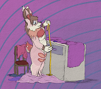 Bree the rabbit measures fabric